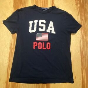 Polo Ralph Lauren Black T Shirt Men's Small USA Flag